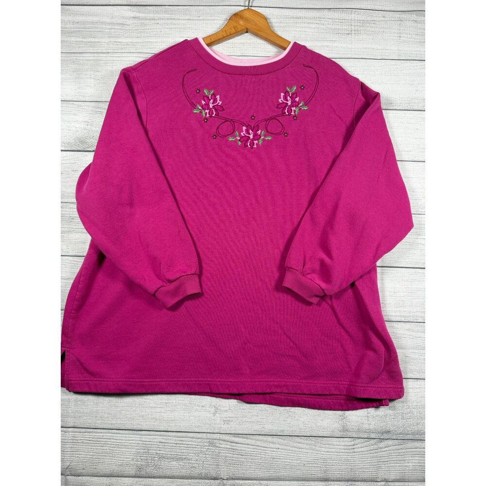 Blair Womens 2XL Pink Floral Embroidered Double Neck Sweatshirt 4055